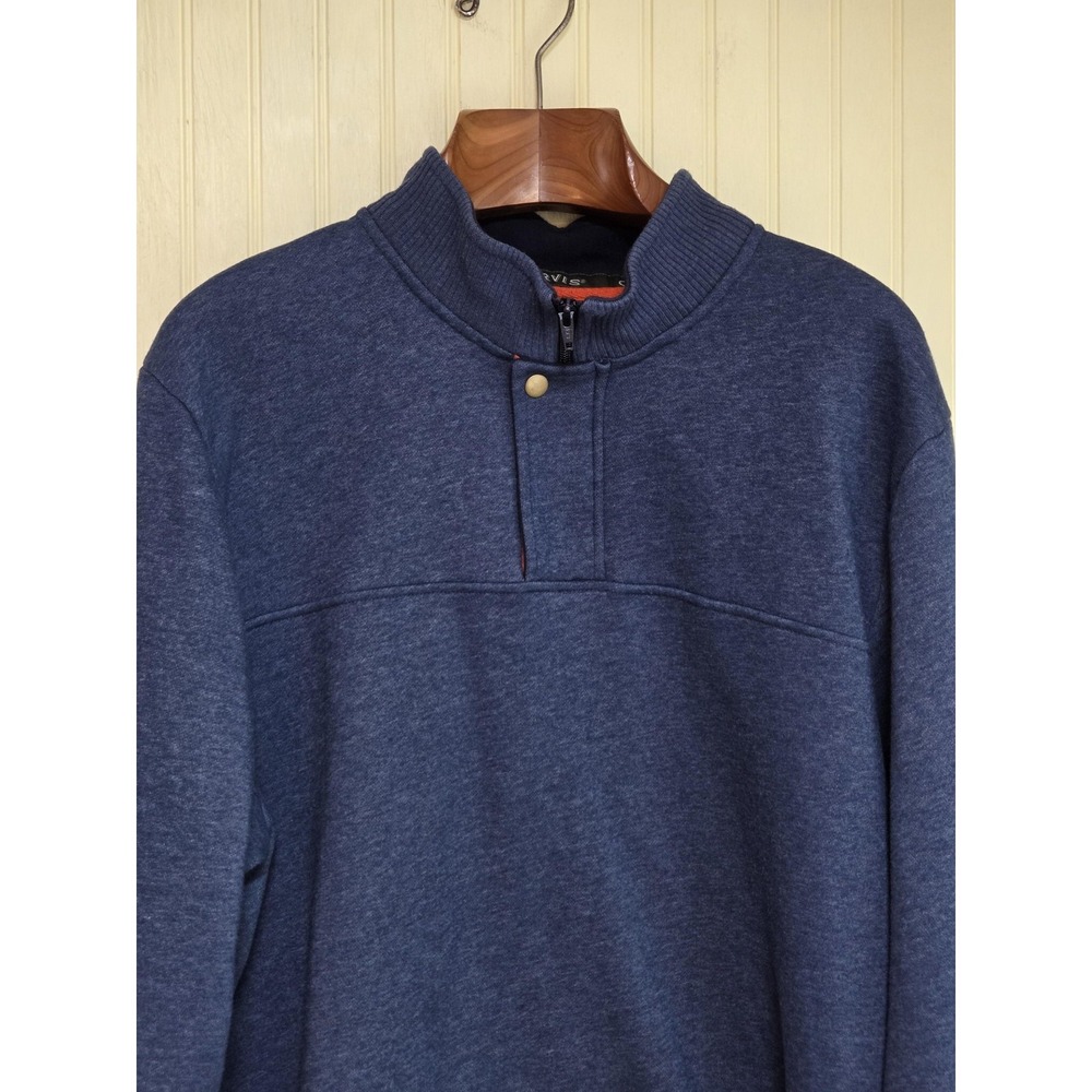 Orvis Sweatshirt Mens 2XL Blue Fleece Quarter Zip Mock Neck Pullover‎ Outdoor